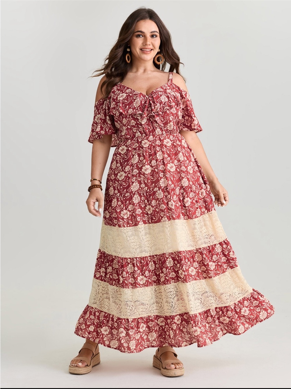 BloomChic Floral Print Cold-Shoulder Ruffled Maxi Dress size 1X (14-16)